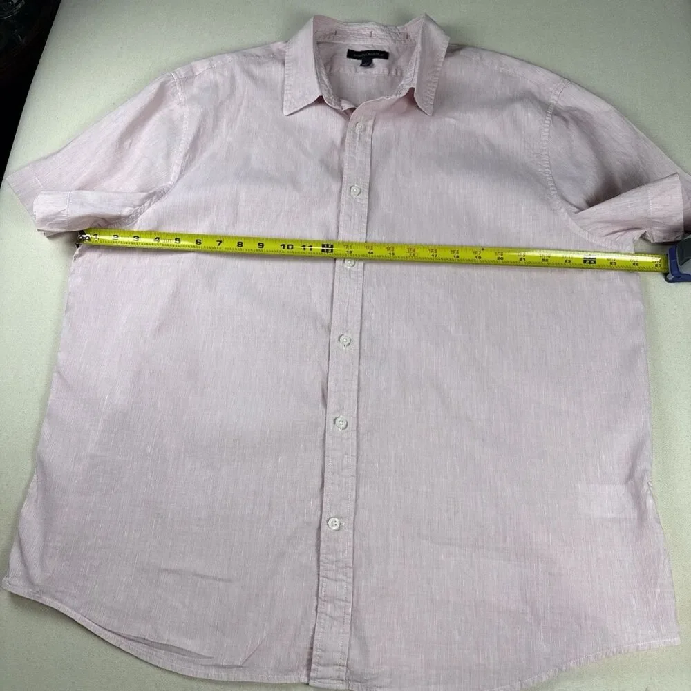 Banana Republic Men XXL Pink Striped Cotton Linen Short Sleeve Button Down Shirt